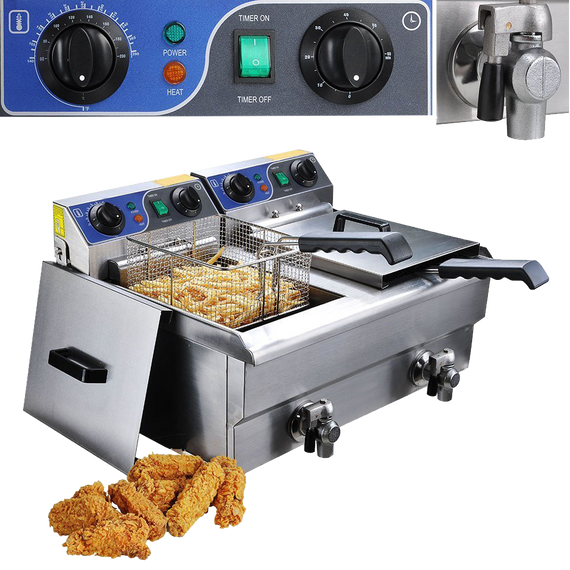Commercial Electric 20l Deep Fryer W Timer And Drain Stainless Steel French Fry